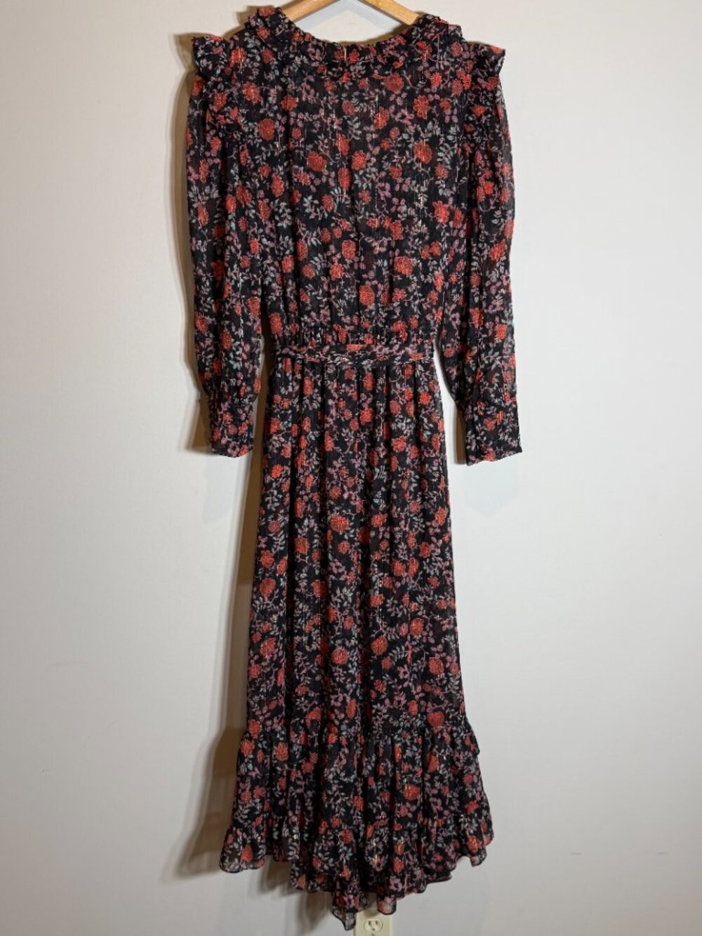 Misa Los Angeles Gabriela Wrap Maxi Dress Women's Medium Carnellian Blooms Black - Picture 13 of 16